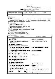 English lesson planning Grade 3 - Week 17