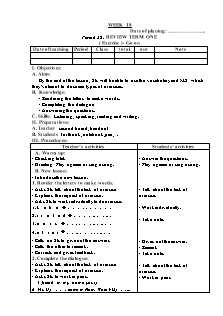 English lesson planning Grade 3 - Week 18