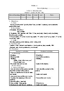 English lesson planning Grade 3 - Week 4