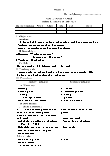 English lesson planning Grade 3 - Week 6