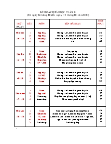 Kế hoạch bài học Lớp 2 - Tuần 9 - Năm học 2013-2014