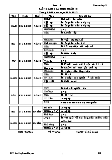 Kế hoạch dạy học Lớp 2 - Tuần 10 - Năm học 2017-2018 - Lê Thị Kim Duyên