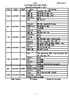 Kế hoạch dạy học Lớp 2 - Tuần 5 - Năm học 2017-2018 - Lê Thị Kim Duyên