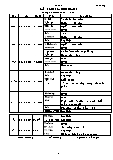 Kế hoạch dạy học Lớp 2 - Tuần 8 - Năm học 2017-2018 - Lê Thị Kim Duyên