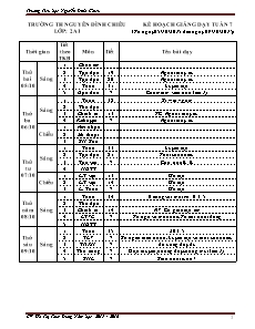 Kế hoạch giảng dạy Lớp 2 - Tuần 7 - Năm học 2015-2016 - Hồ Thị Thùy Dung